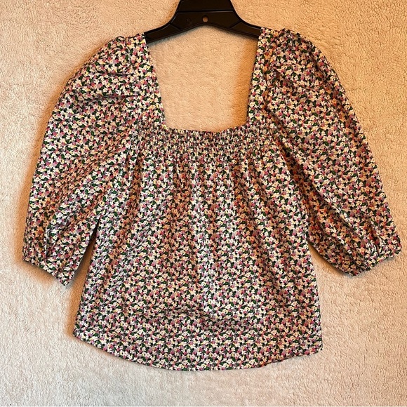 Cottagecore Ditsy Floral Puff Sleeve Smocked Square Neckline Blouse Sm. Tradwife - Picture 1 of 11